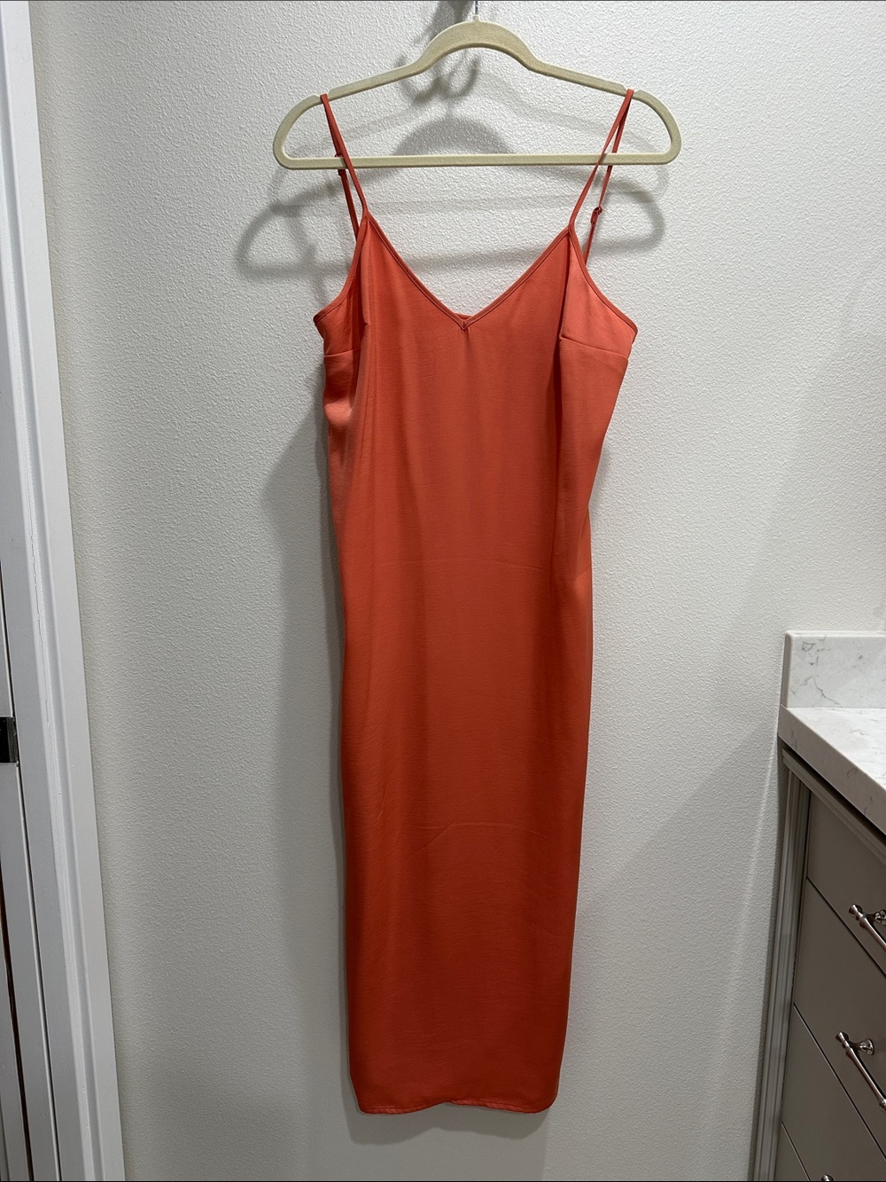 a new day Coral Slip Midi Dress with Spaghetti Straps